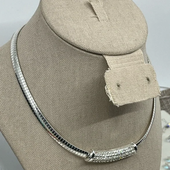 Vintage QVC Necklace & Earring Set – Silver-Tone with Crystal / CZ Accents - Picture 3 of 17